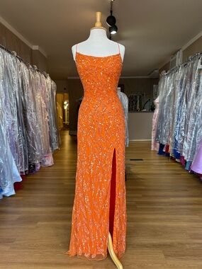 Primavera Beaded Orange Spaghetti-Strap Prom Dress
